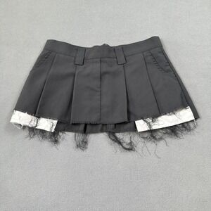 Black Pleated Mini Skirt with Fringe Trim
